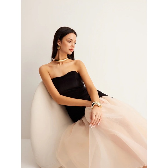 Commense Black Velvet Strapless Tulle Overlay Cocktail Evening Dress Size M - Picture 5 of 7